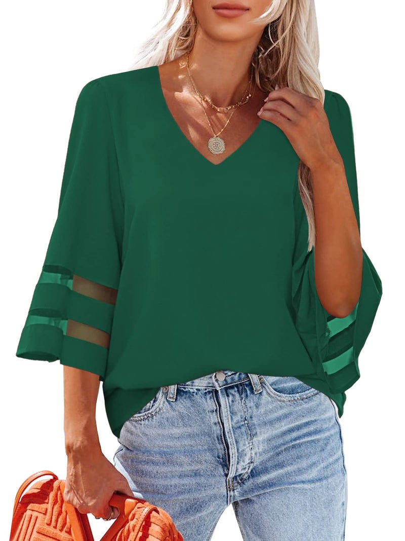 LookbookStore Green Tops for Women Saint Patricks Day Shirt 2024 Summer Lucky Green Bell Sleeve Blouse Saint Patrick's Day Outfits for Women Tops Dressy Casual Size XL Size 16 18 - Image 1